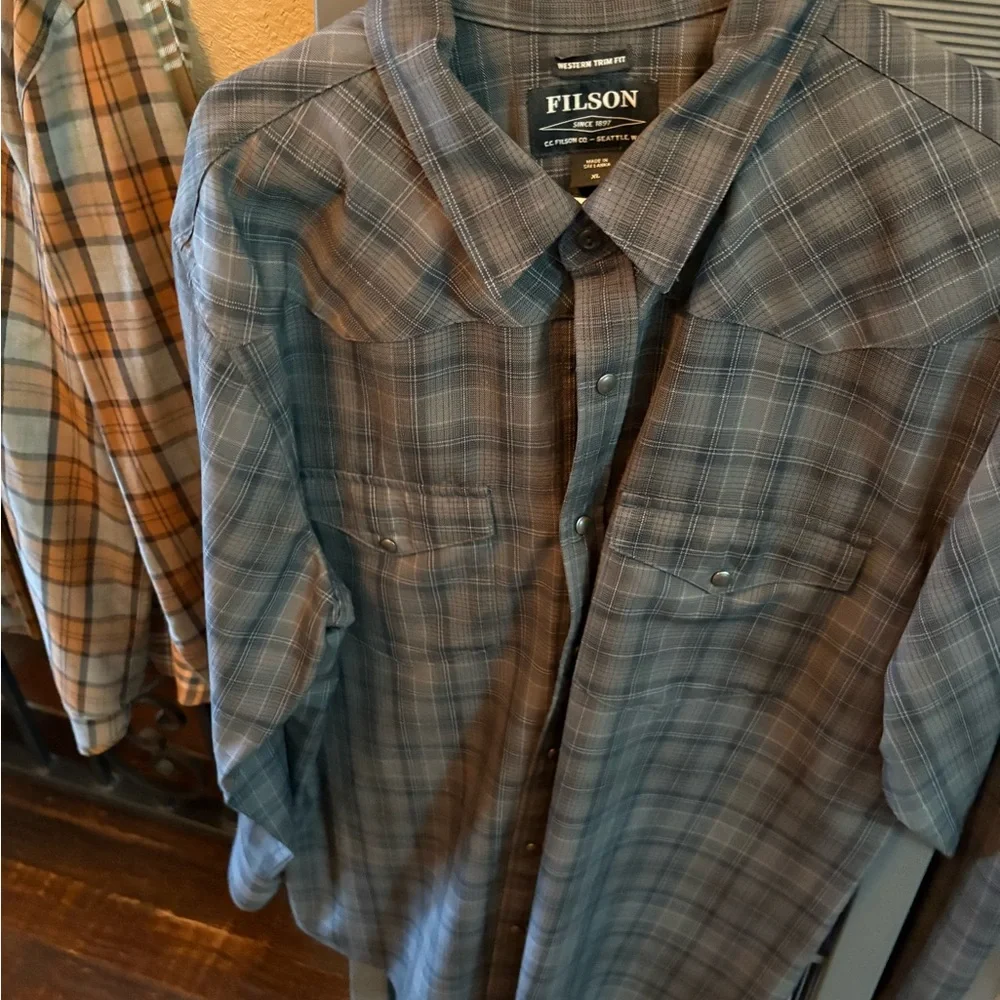 Filson Gray Plaid Casual Western Button-Down Shirt - Picture 1 of 5